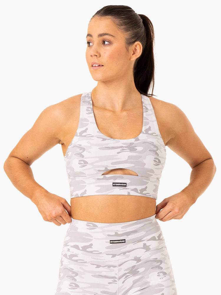 Women\'s Ryderwear Women Sports Bra Base Racer Back Sports Bra Grey Camo | NZ2319UT