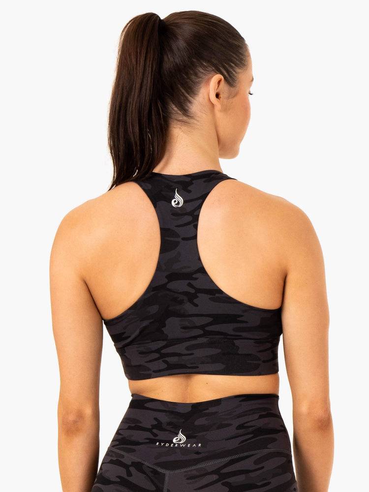 Women's Ryderwear Women Sports Bra Base Racer Back Sports Bra Black Camo | NZ2365DN