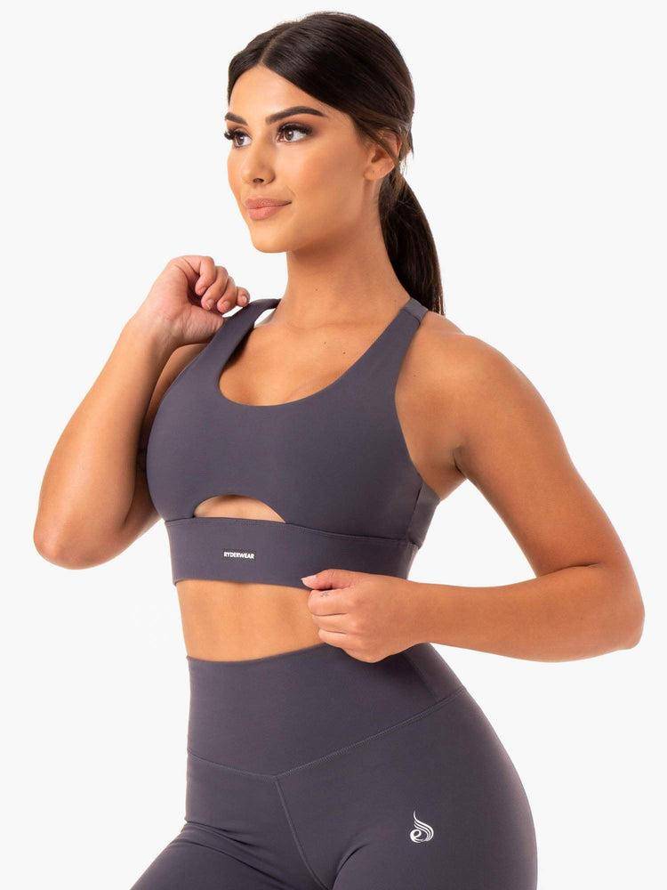 Women's Ryderwear Women Sports Bra Base Racer Back Sports Bra Charcoal | NZ2483NB