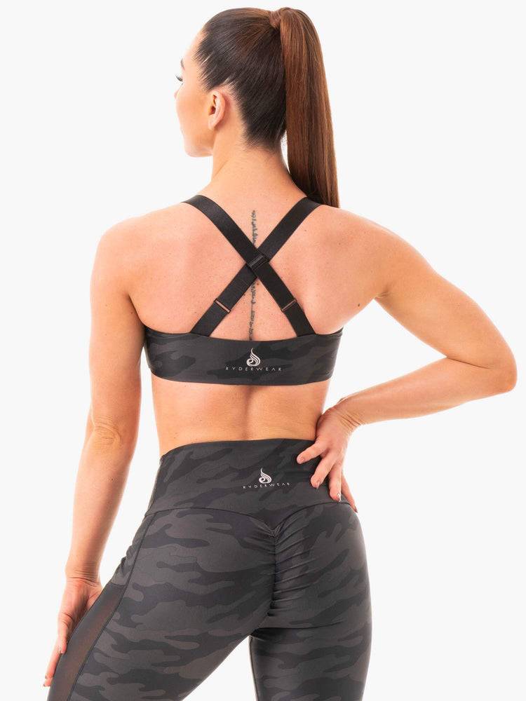 Women's Ryderwear Women Sports Bra Camo Sports Bra Black Camo | NZ2445AP