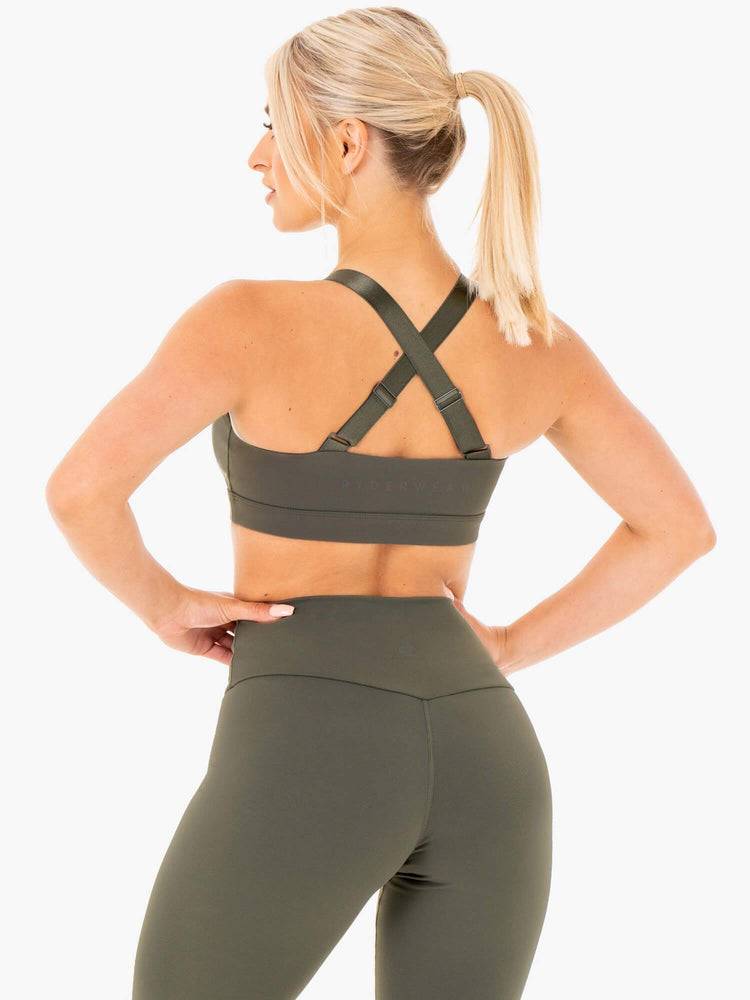 Women's Ryderwear Women Sports Bra Collide Mesh Contour Sports Bra Khaki | NZ2326MA