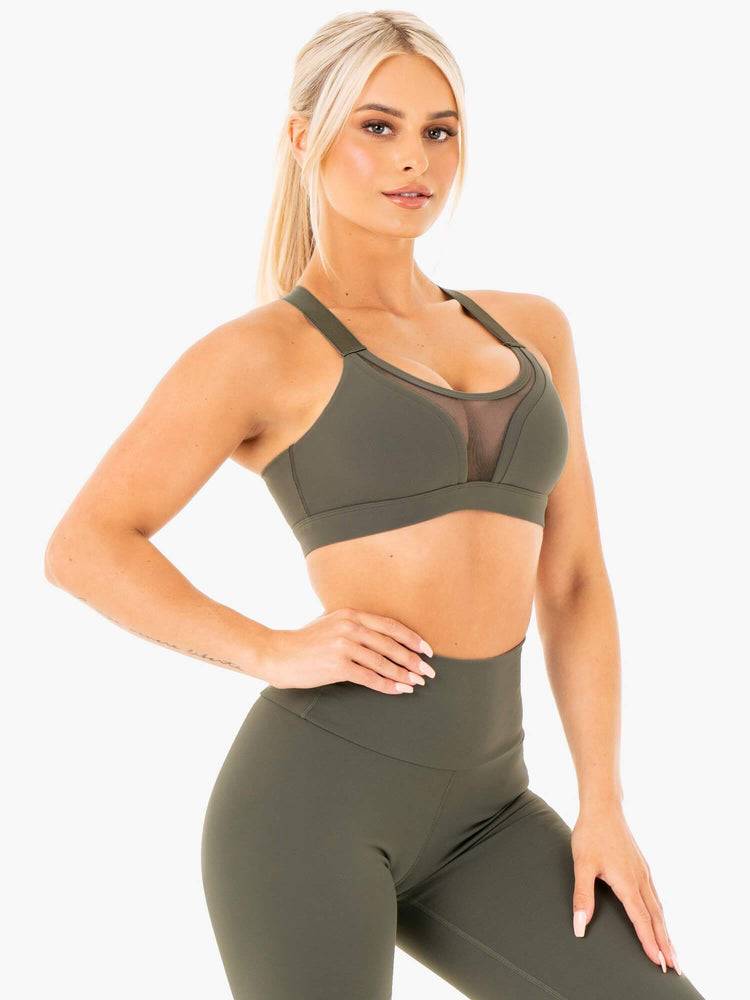 Women\'s Ryderwear Women Sports Bra Collide Mesh Contour Sports Bra Khaki | NZ2326MA