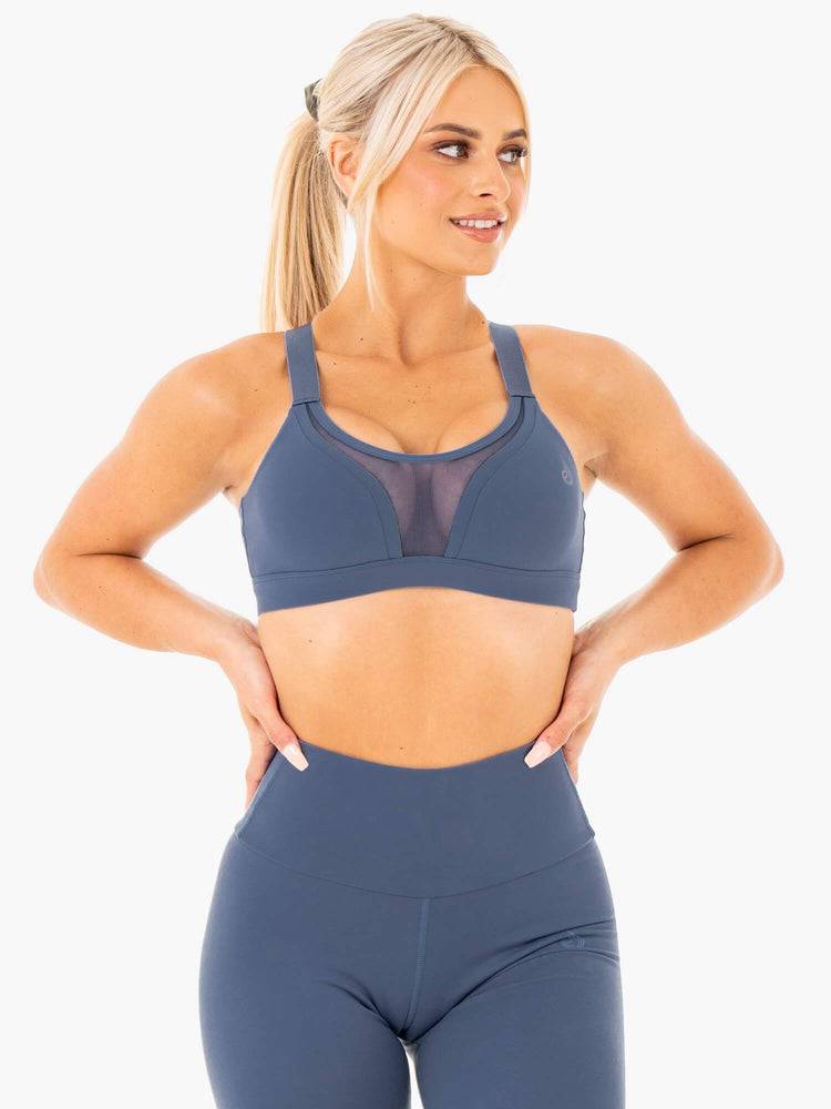 Women's Ryderwear Women Sports Bra Collide Mesh Contour Sports Bra Steel Blue | NZ2329VD