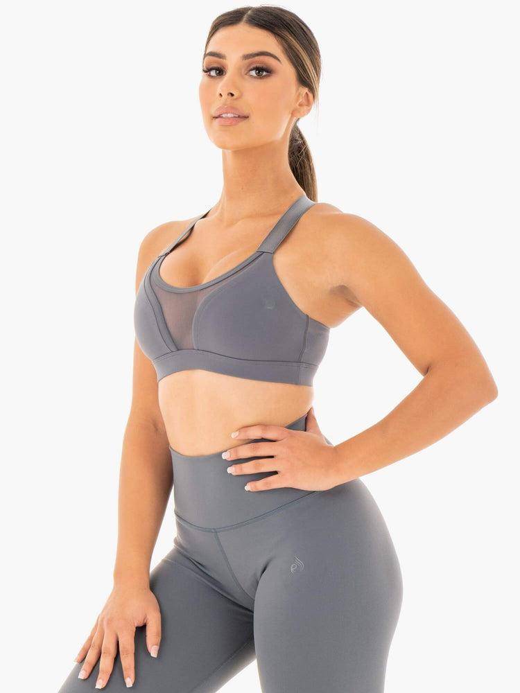 Women's Ryderwear Women Sports Bra Collide Mesh Contour Sports Bra Charcoal | NZ2371UT