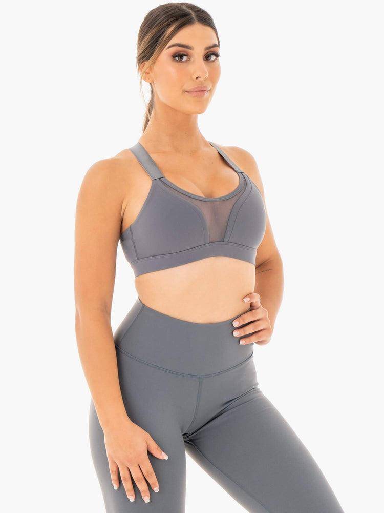 Women's Ryderwear Women Sports Bra Collide Mesh Contour Sports Bra Charcoal | NZ2371UT