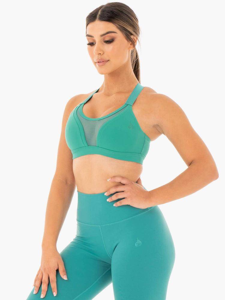 Women's Ryderwear Women Sports Bra Collide Mesh Contour Sports Bra Turquoise | NZ2372YU