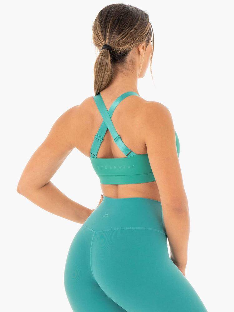 Women's Ryderwear Women Sports Bra Collide Mesh Contour Sports Bra Turquoise | NZ2372YU