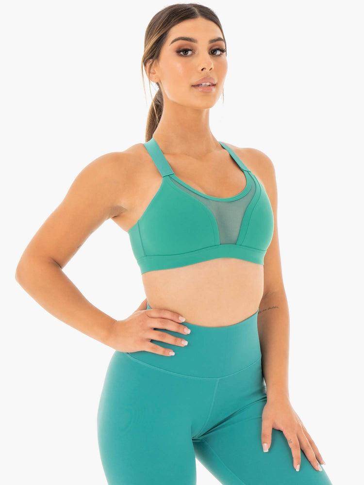 Women's Ryderwear Women Sports Bra Collide Mesh Contour Sports Bra Turquoise | NZ2372YU