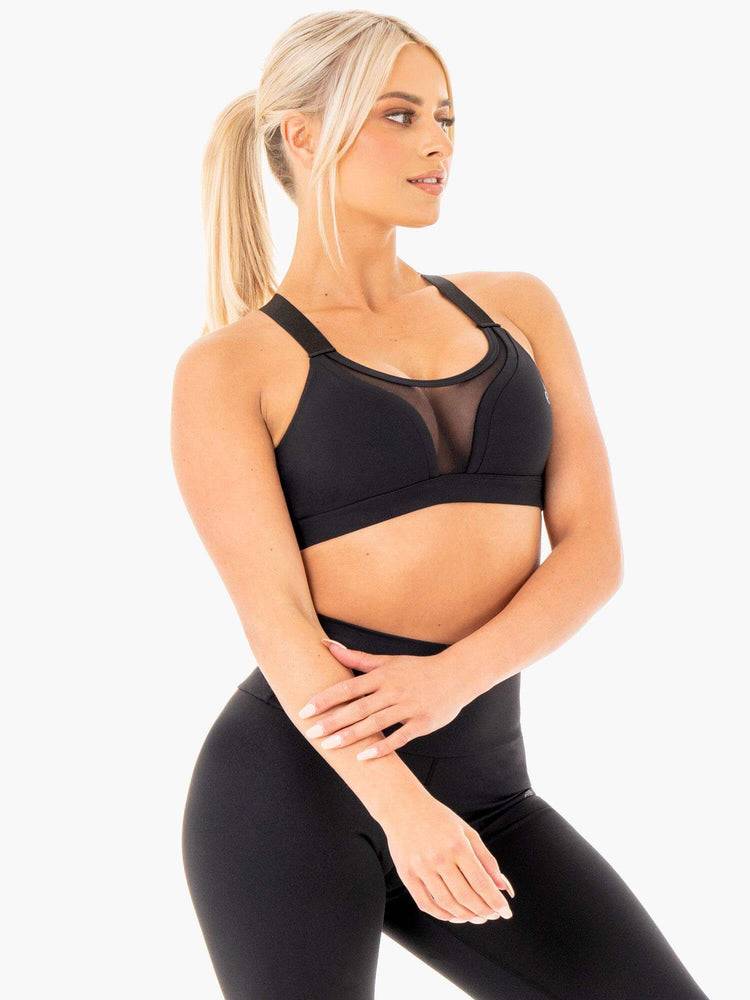 Women's Ryderwear Women Sports Bra Collide Mesh Contour Sports Bra Black | NZ2415GL