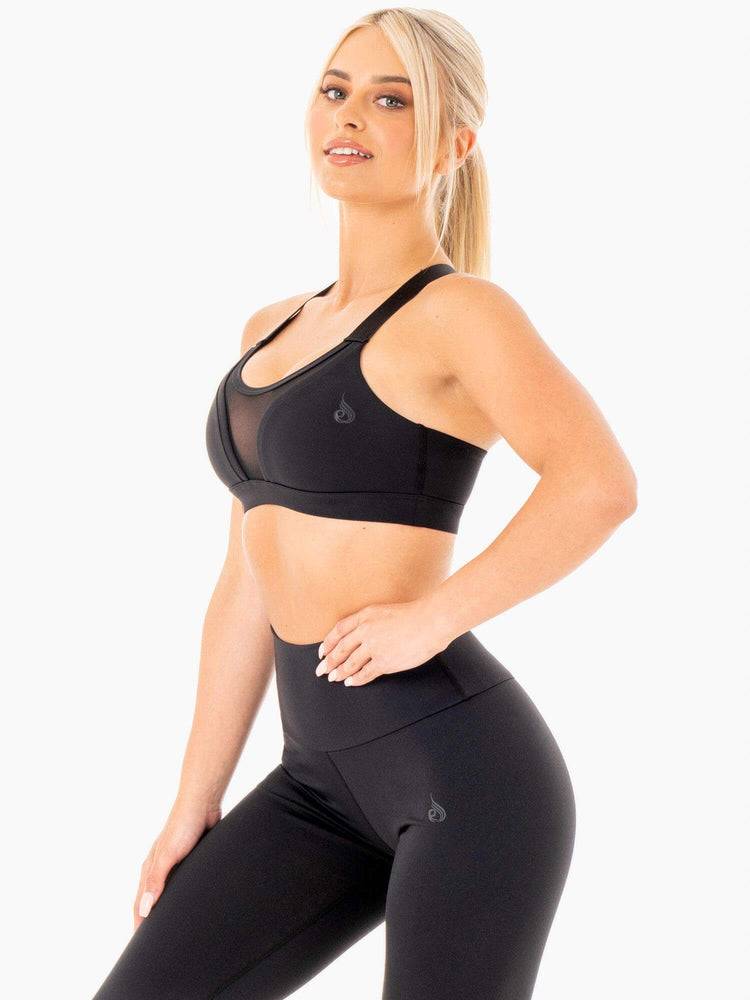 Women's Ryderwear Women Sports Bra Collide Mesh Contour Sports Bra Black | NZ2415GL