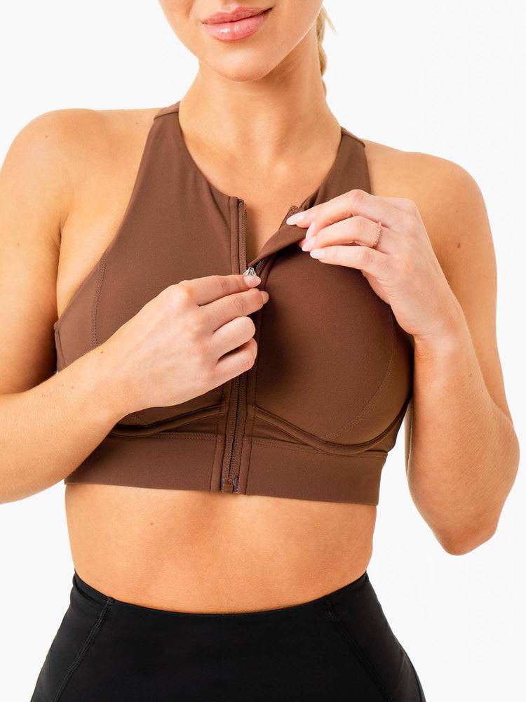 Women's Ryderwear Women Sports Bra Critical High Impact Sports Bra Chocolate | NZ2241IS