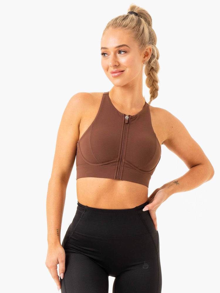 Women\'s Ryderwear Women Sports Bra Critical High Impact Sports Bra Chocolate | NZ2241IS