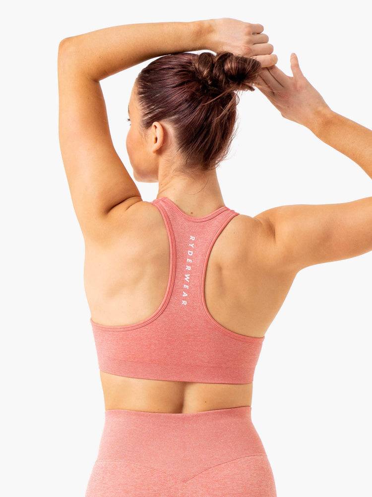 Women's Ryderwear Women Sports Bra Essential Seamless Cross Over Sports Bra Pink Marl | NZ2220DN