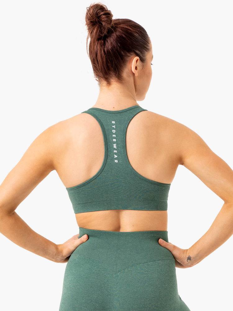 Women's Ryderwear Women Sports Bra Essential Seamless Cross Over Sports Bra Green Marl | NZ2267IS