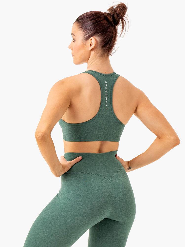 Women's Ryderwear Women Sports Bra Essential Seamless Cross Over Sports Bra Green Marl | NZ2267IS