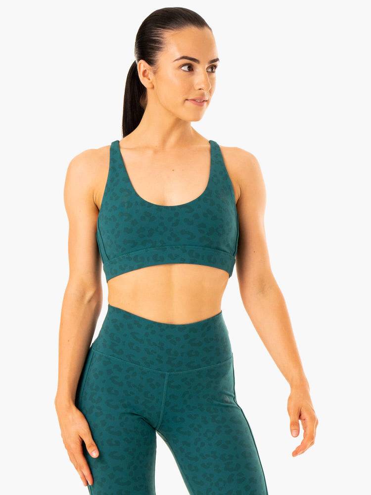 Women's Ryderwear Women Sports Bra Evolution Sports Bra Teal Leopard | NZ2396IS