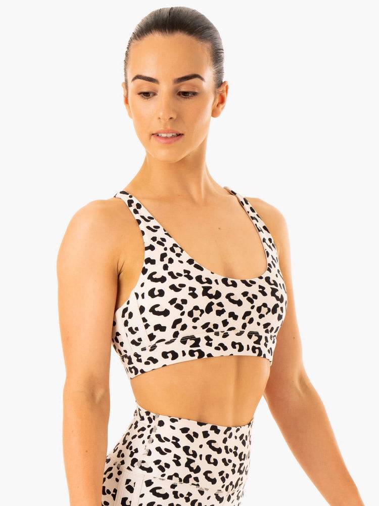 Women's Ryderwear Women Sports Bra Evolution Sports Bra Ivory Leopard | NZ2444SO