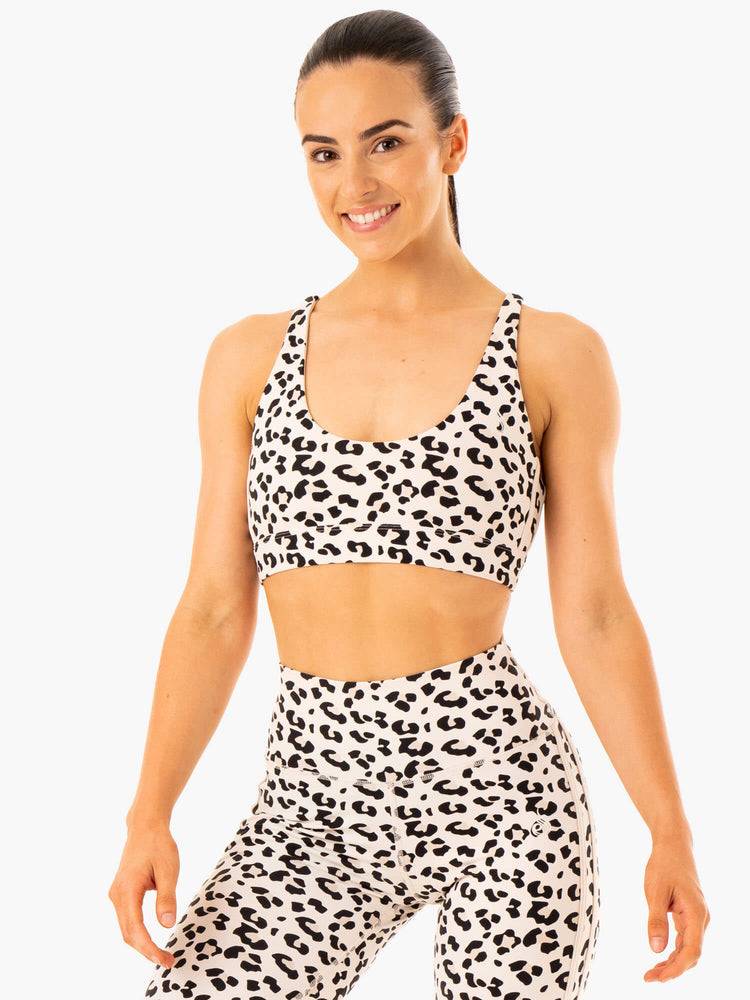 Women\'s Ryderwear Women Sports Bra Evolution Sports Bra Ivory Leopard | NZ2444SO