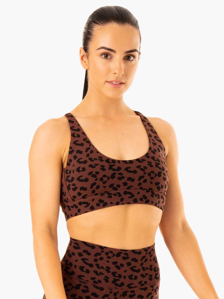 Women's Ryderwear Women Sports Bra Evolution Sports Bra Chocolate Leopard | NZ2465JJ