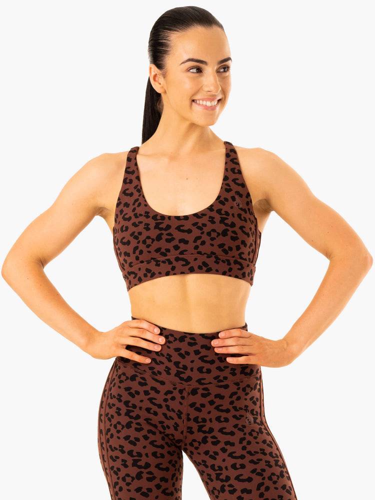 Women\'s Ryderwear Women Sports Bra Evolution Sports Bra Chocolate Leopard | NZ2465JJ