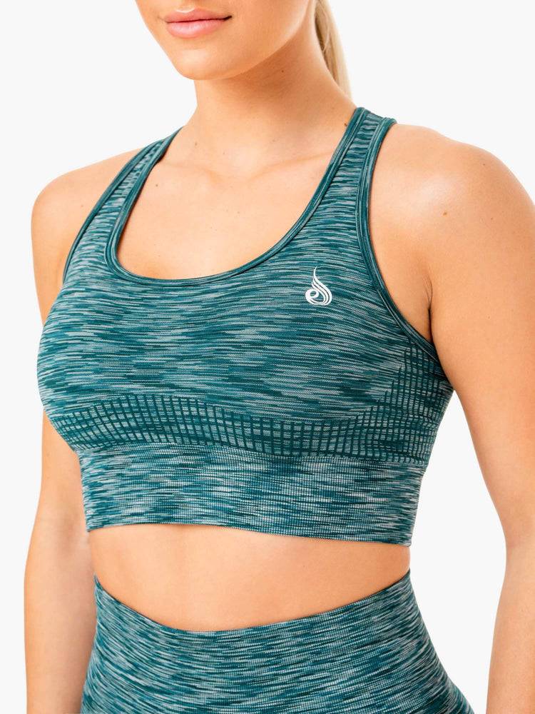 Women's Ryderwear Women Sports Bra Evolve Seamless Longline Sports Bra Teal | NZ2377QZ