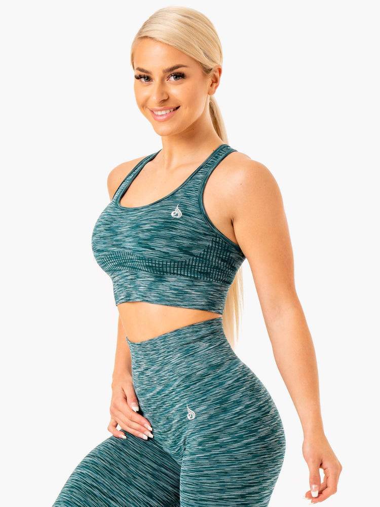 Women's Ryderwear Women Sports Bra Evolve Seamless Longline Sports Bra Teal | NZ2377QZ