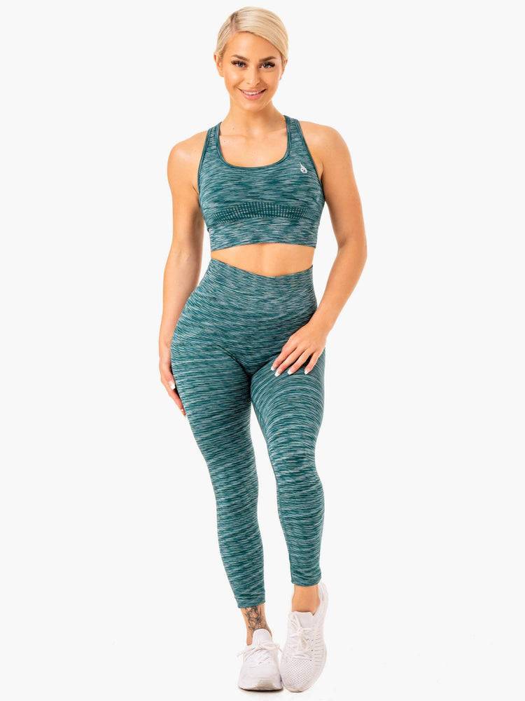 Women's Ryderwear Women Sports Bra Evolve Seamless Longline Sports Bra Teal | NZ2377QZ