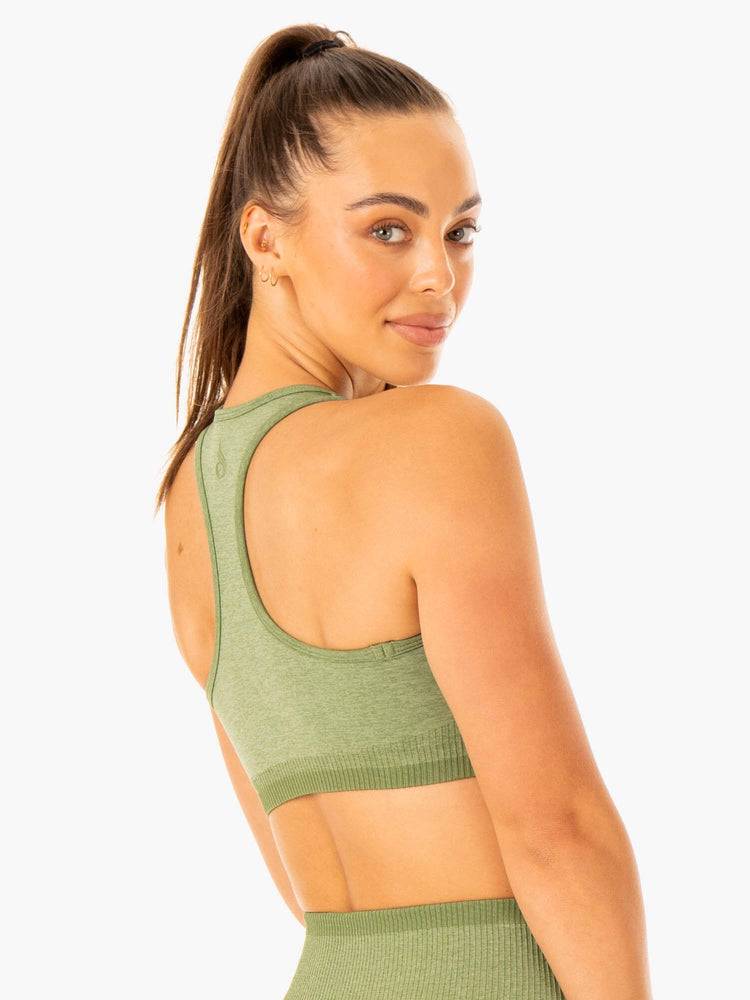 Women's Ryderwear Women Sports Bra Excel Seamless Sports Bra Moss Green Marl | NZ2270AP