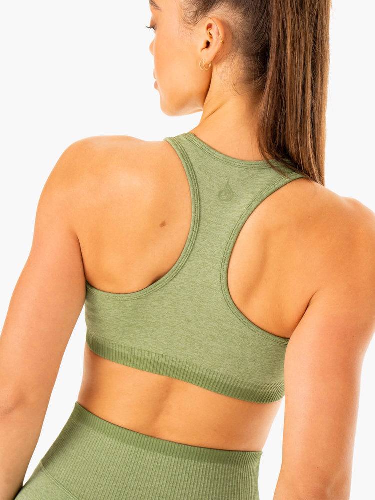 Women's Ryderwear Women Sports Bra Excel Seamless Sports Bra Moss Green Marl | NZ2270AP