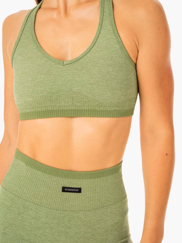 Women's Ryderwear Women Sports Bra Excel Seamless Sports Bra Moss Green Marl | NZ2270AP