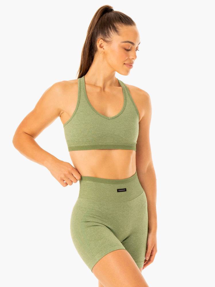 Women's Ryderwear Women Sports Bra Excel Seamless Sports Bra Moss Green Marl | NZ2270AP