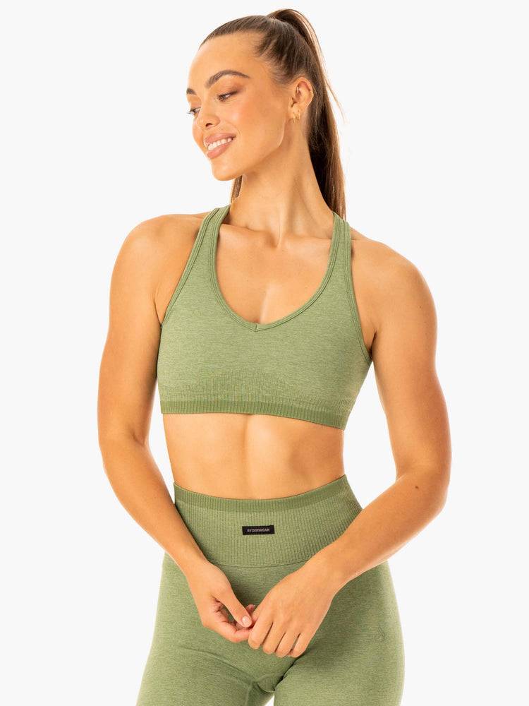 Women\'s Ryderwear Women Sports Bra Excel Seamless Sports Bra Moss Green Marl | NZ2270AP