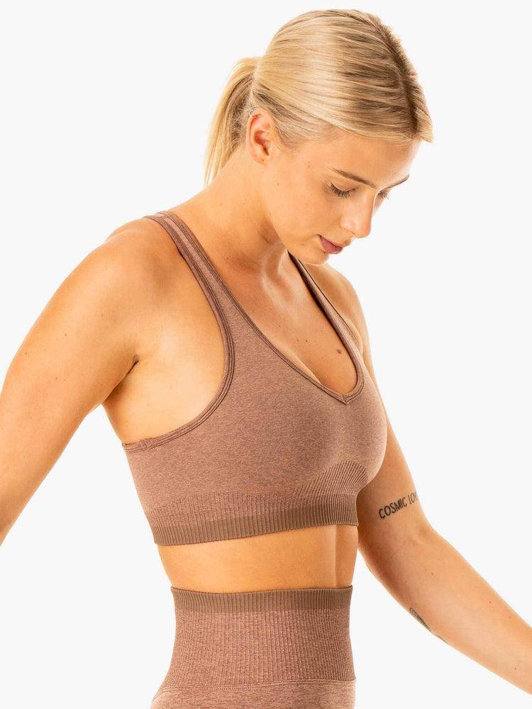 Women's Ryderwear Women Sports Bra Excel Seamless Sports Bra Mocha Marl | NZ2285MA