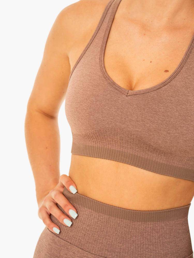 Women's Ryderwear Women Sports Bra Excel Seamless Sports Bra Mocha Marl | NZ2285MA