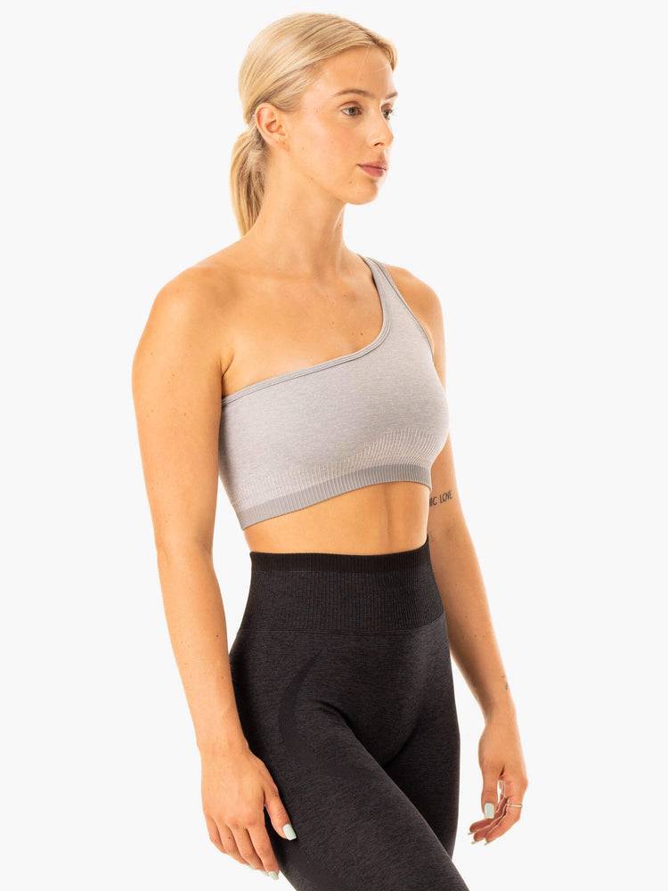 Women's Ryderwear Women Sports Bra Excel Seamless One Shoulder Sports Bra Grey Marl | NZ2304LH