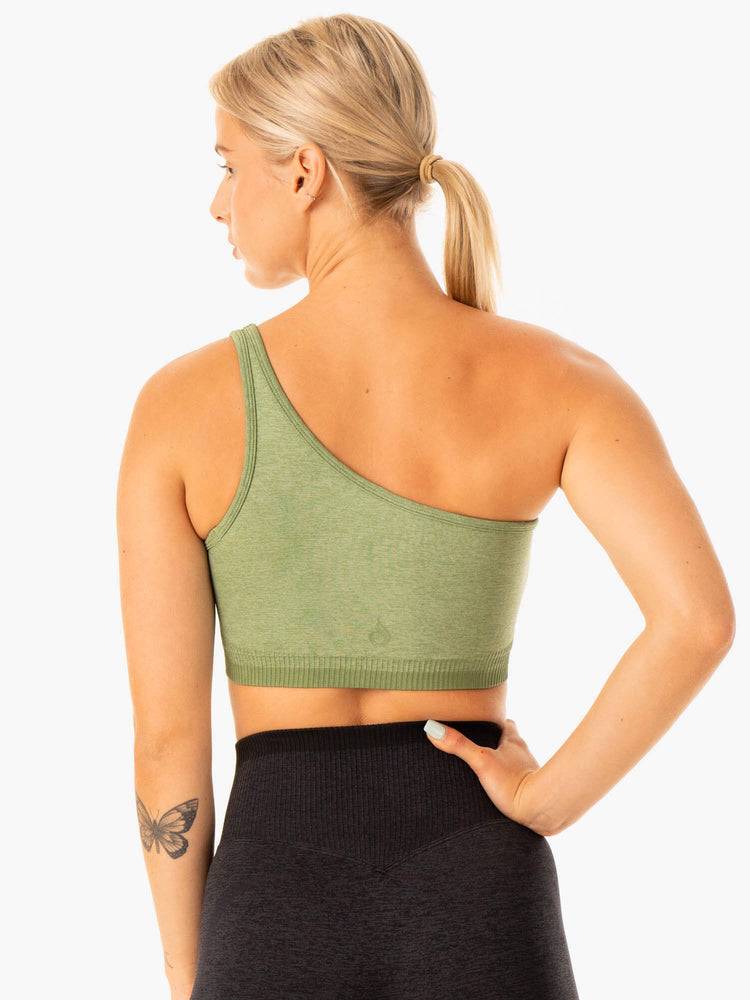 Women's Ryderwear Women Sports Bra Excel Seamless One Shoulder Sports Bra Moss Green Marl | NZ2305ZG