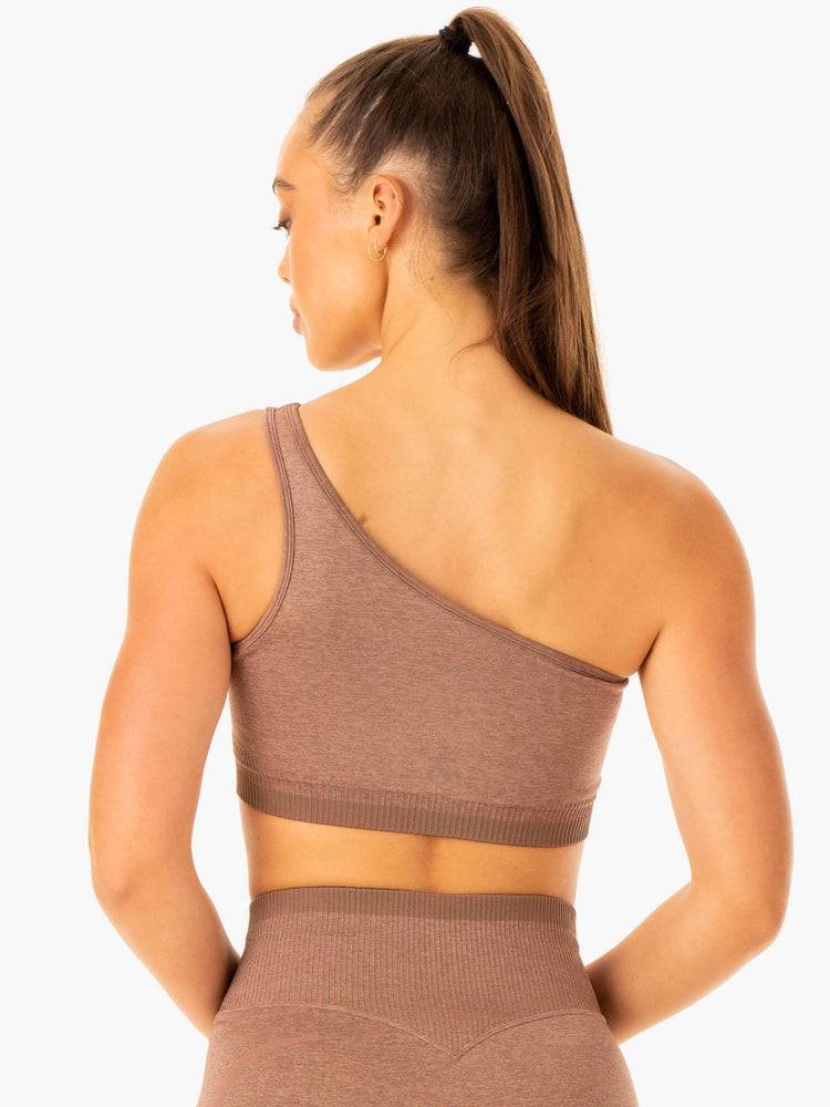 Women's Ryderwear Women Sports Bra Excel Seamless One Shoulder Sports Bra Mocha Marl | NZ2320YU