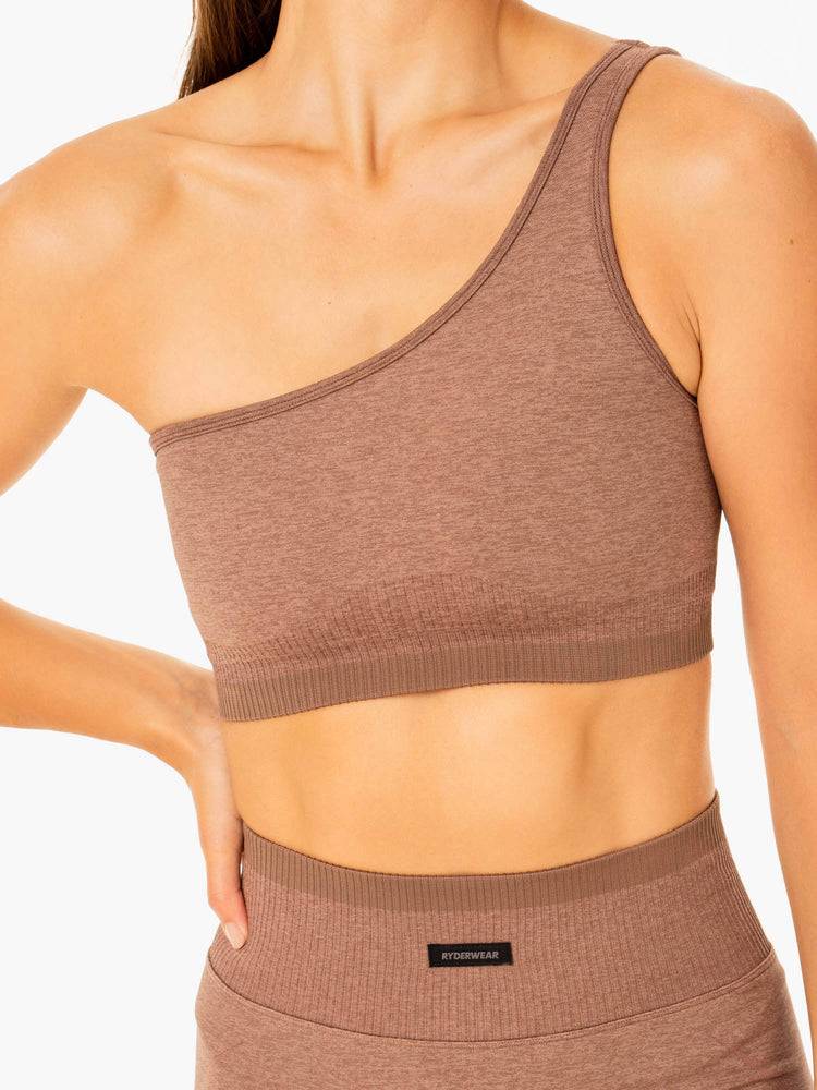 Women's Ryderwear Women Sports Bra Excel Seamless One Shoulder Sports Bra Mocha Marl | NZ2320YU