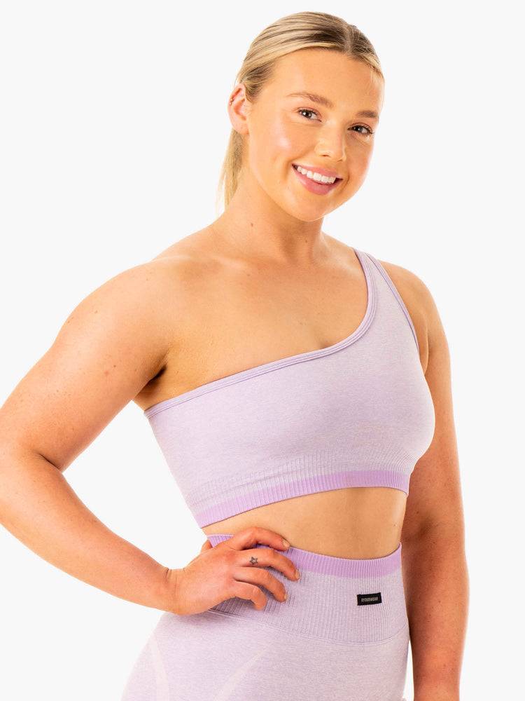 Women's Ryderwear Women Sports Bra Excel Seamless One Shoulder Sports Bra Lavender Marl | NZ2324WY