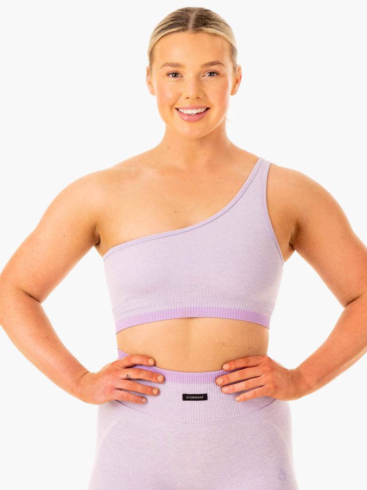 Women's Ryderwear Women Sports Bra Excel Seamless One Shoulder Sports Bra Lavender Marl | NZ2324WY