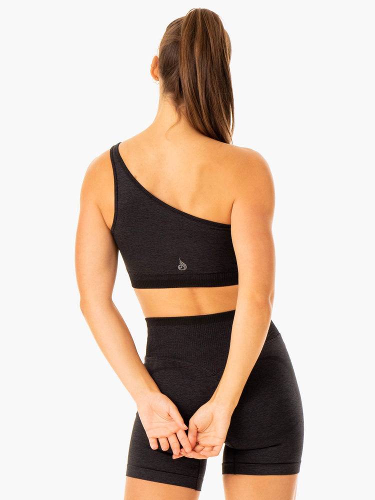 Women's Ryderwear Women Sports Bra Excel Seamless One Shoulder Sports Bra Black Marl | NZ2410ZG