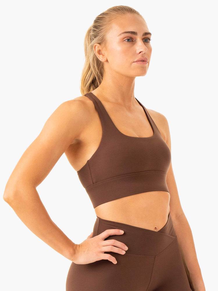 Women's Ryderwear Women Sports Bra Flow Square Neck Sports Bra Chocolate | NZ2219SO