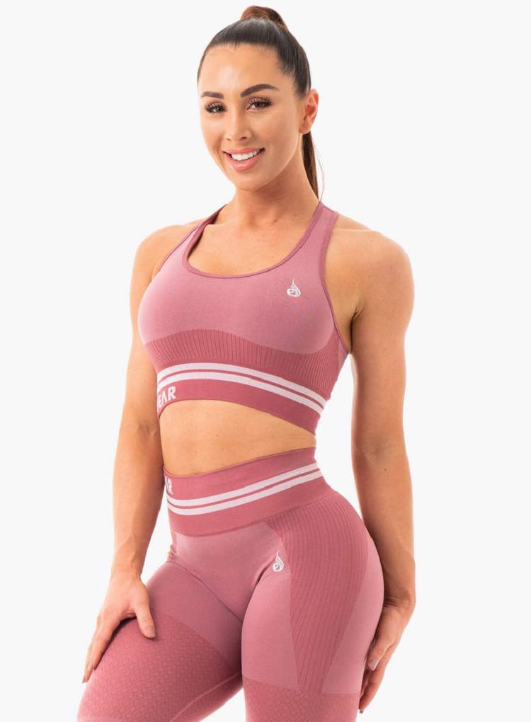 Women's Ryderwear Women Sports Bra Freestyle Seamless Longline Sports Bra Dusty Pink | NZ2503TV