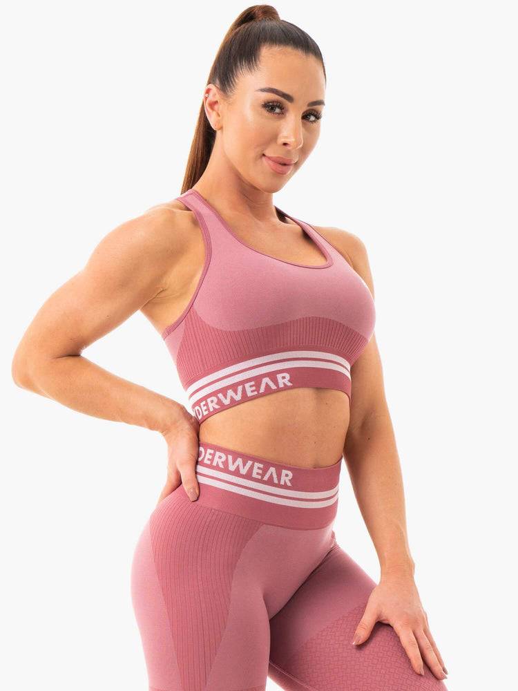 Women's Ryderwear Women Sports Bra Freestyle Seamless Longline Sports Bra Dusty Pink | NZ2503TV