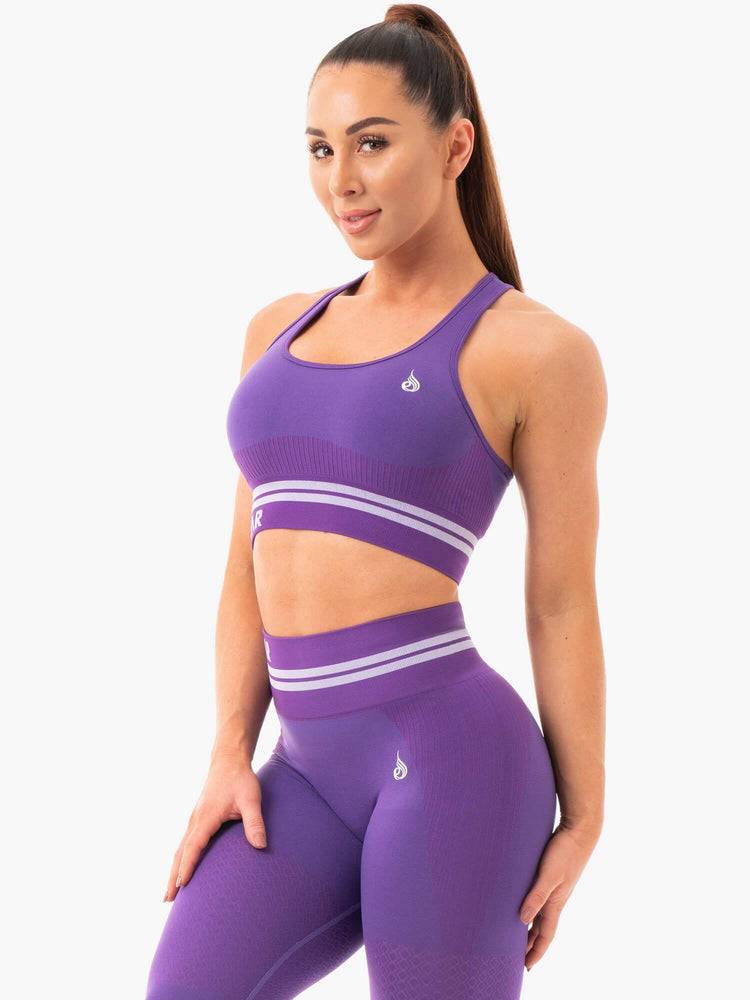 Women's Ryderwear Women Sports Bra Freestyle Seamless Longline Sports Bra Purple | NZ2516KI