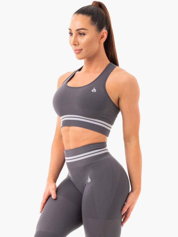 Women's Ryderwear Women Sports Bra Freestyle Seamless Longline Sports Bra Charcoal | NZ2517JJ