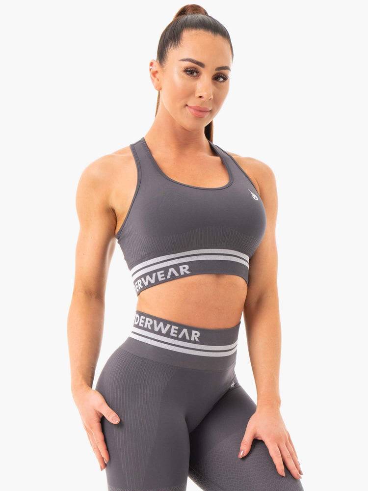 Women's Ryderwear Women Sports Bra Freestyle Seamless Longline Sports Bra Charcoal | NZ2517JJ