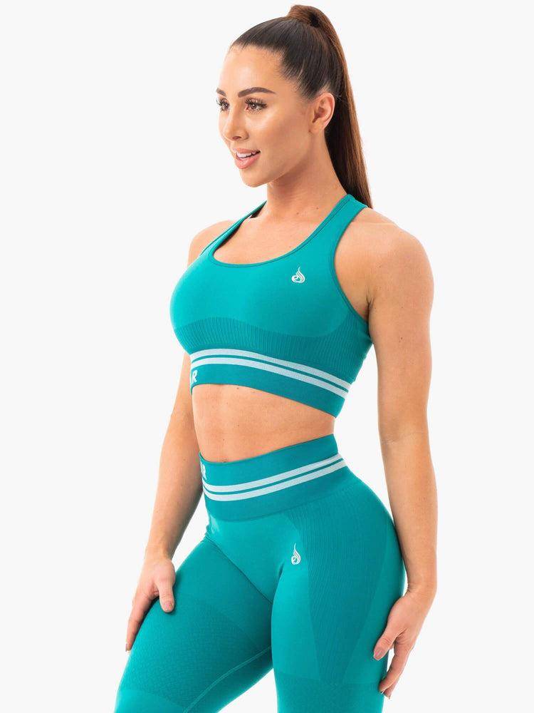 Women's Ryderwear Women Sports Bra Freestyle Seamless Longline Sports Bra Teal | NZ2526IS