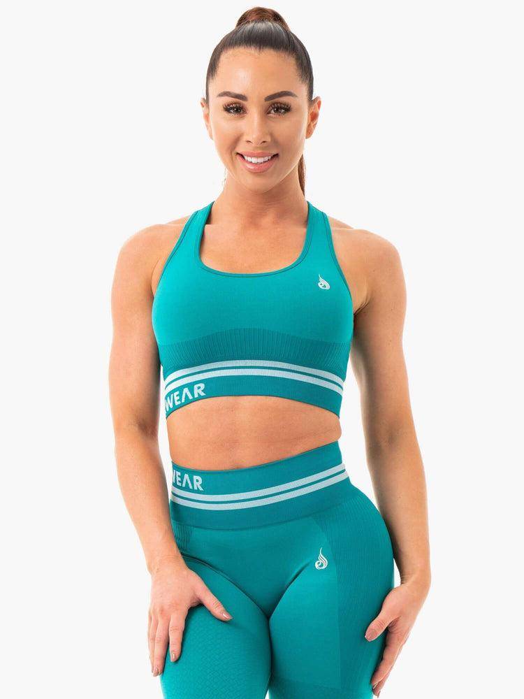 Women\'s Ryderwear Women Sports Bra Freestyle Seamless Longline Sports Bra Teal | NZ2526IS