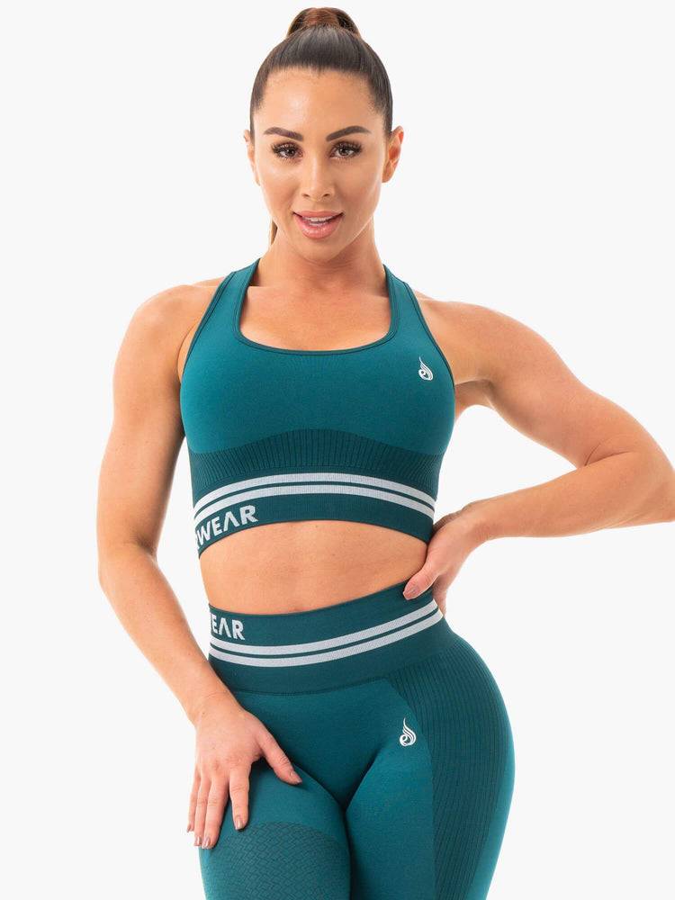 Women's Ryderwear Women Sports Bra Freestyle Seamless Longline Sports Bra Emerald Green | NZ2533QZ